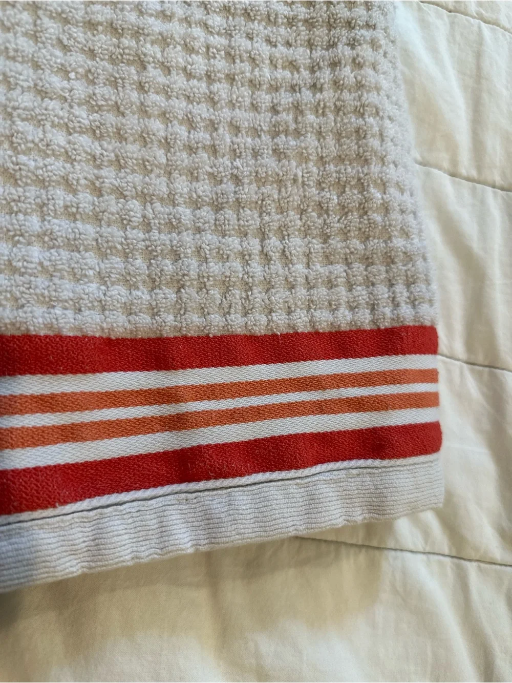 JCP Home Bath Towels (2013) Set of 2 Red Orange Stripe 100% Cotton Retro 27x52